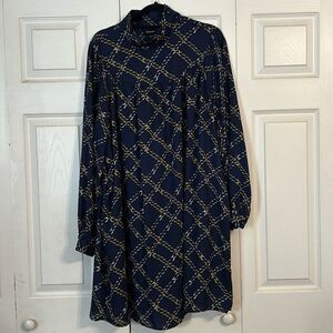 WHO WHAT WEAR XXL Blue A-Line Lined Mini Dress Pull On  Long Sleeve Mock Neck